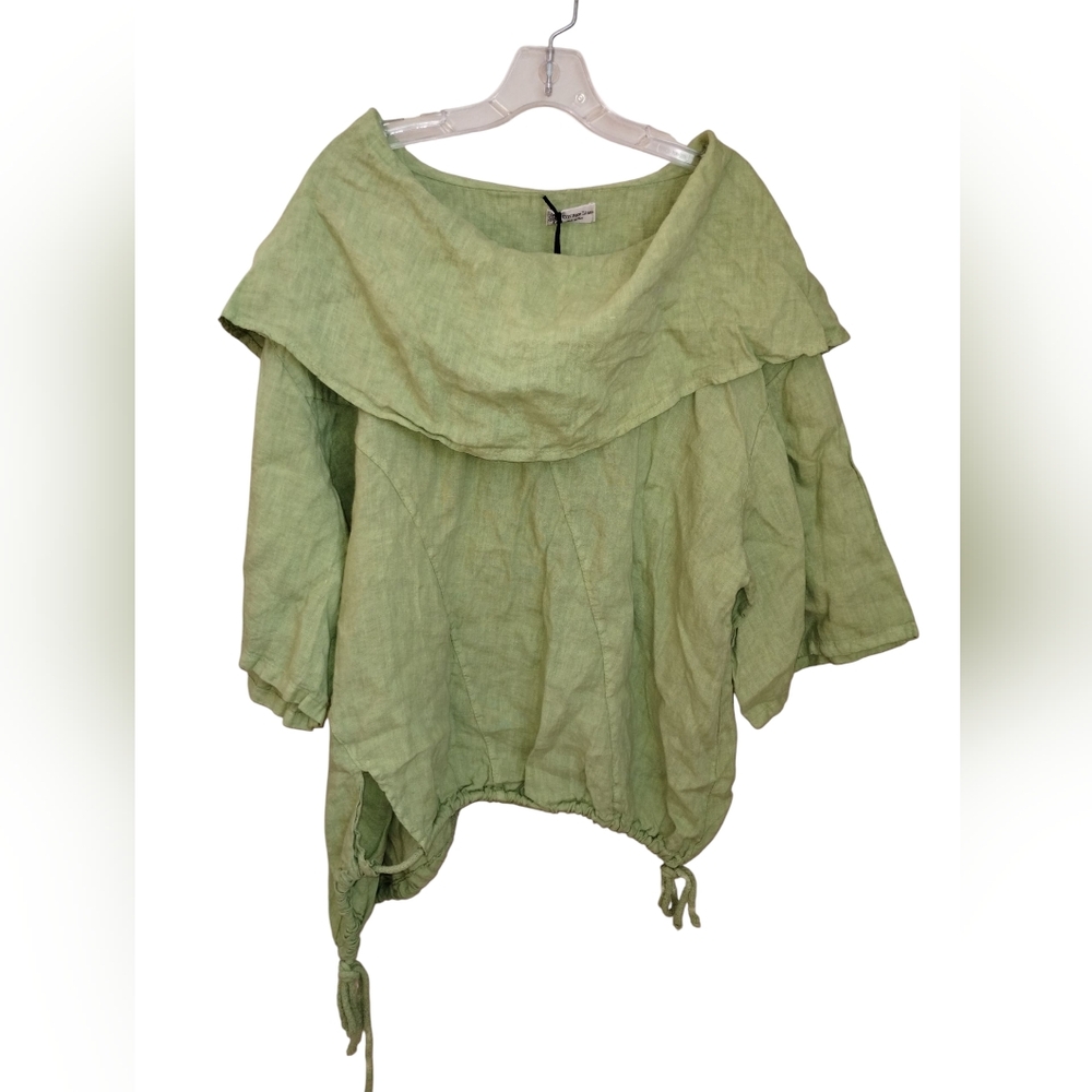 Italy linen Top OS Chartreuse Bella Amore Tied Hem Nwt